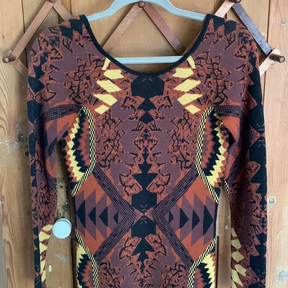 Free People Huntress of the Man aztec print long sleeve bodycon dress NWT - Picture 5 of 13